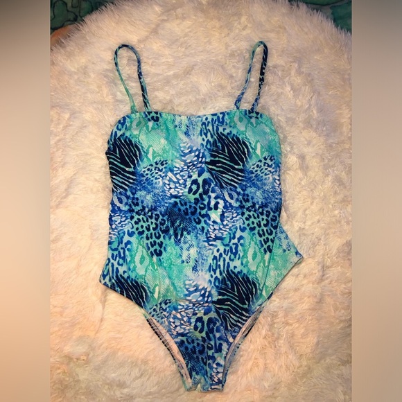 Blue and Green Animal Print Swimsuit - Picture 5 of 15
